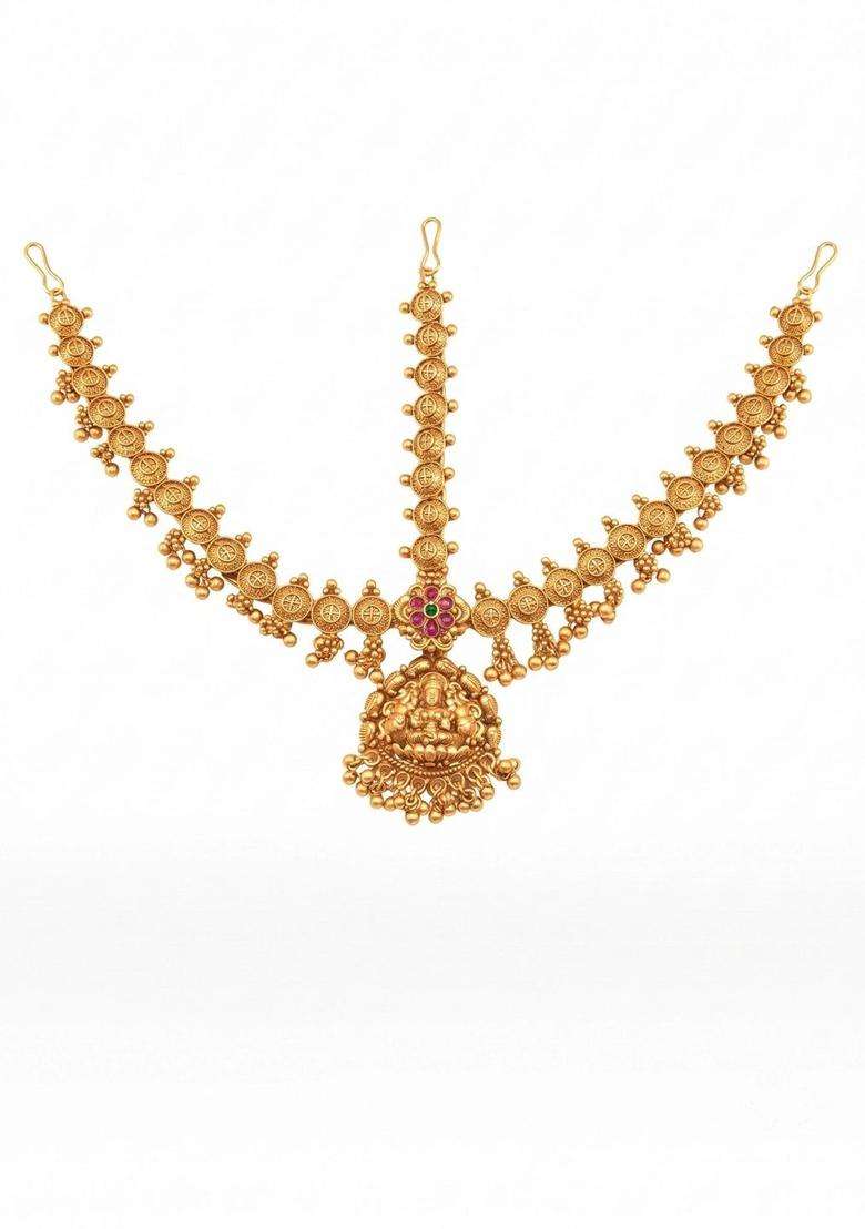 Gold-Plated Artificial Stones and Beads Studded Matha Patti Head Jewellery for Women | Traditional Temple Jewellery for Wedding & Festive Wear | Gift for Her - Indya