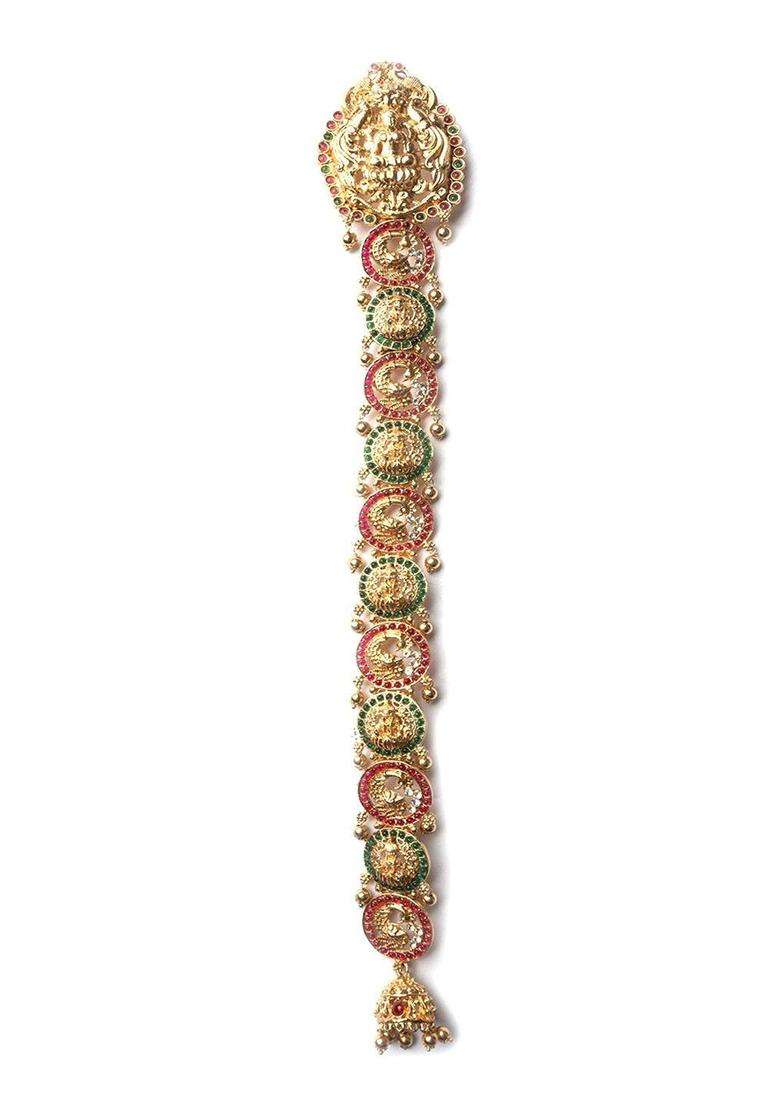 Gold-Plated Kemp Stone-Studded Temple Jada Bilai for Women | Traditional Temple Jewellery for Wedding & Festive Wear | Gift for Her - Indya
