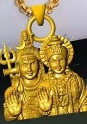 Stainless Steel Gold-Plated Shiv Parvati Pendants with Chains for Men & Women | Traditional Temple Jewellery for Wedding & Festive Wear | Festive Gift