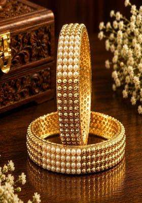 Set of 2 Gold-Plated Stone Studded & Beaded Bangles for Women | Traditional Temple Jewellery for Wedding & Festive Wear | Gift for Her