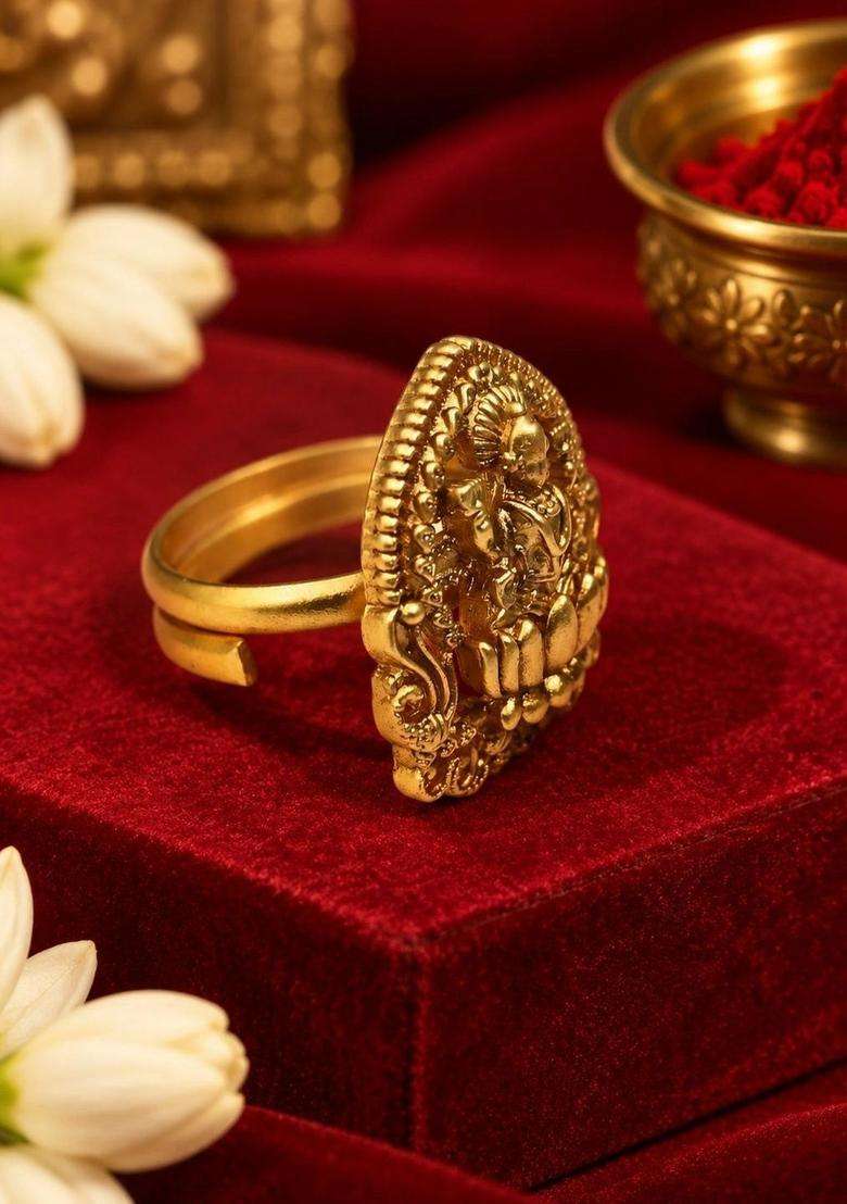 Gold-Plated Temple Finger Ring for Women | Traditional Temple Jewellery for Wedding & Festive Wear | Gift for Her - Indya