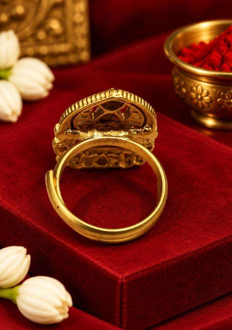 Gold-Plated Temple Finger Ring for Women | Traditional Temple Jewellery for Wedding & Festive Wear | Gift for Her - Indya