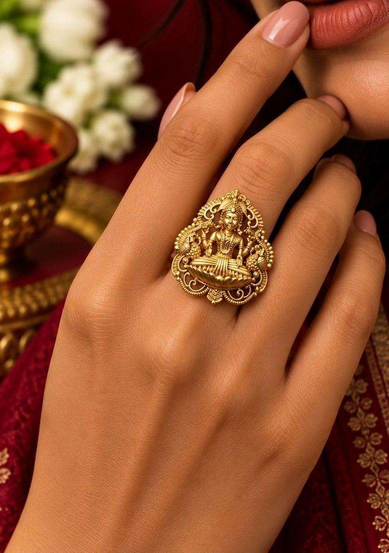 Gold-Plated Temple Finger Ring for Women | Traditional Temple Jewellery for Wedding & Festive Wear | Gift for Her - Indya