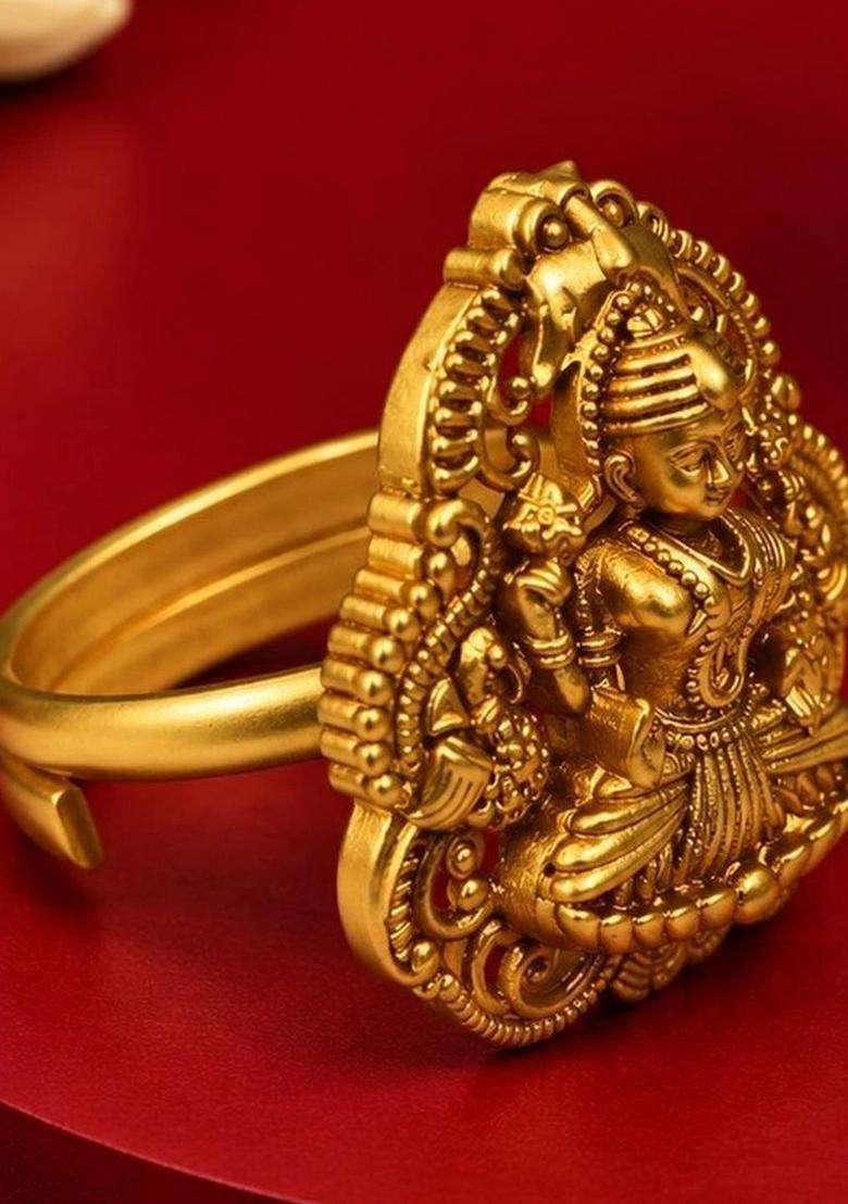 Gold-Plated Temple Finger Ring for Women | Traditional Temple Jewellery for Wedding & Festive Wear | Gift for Her - Indya