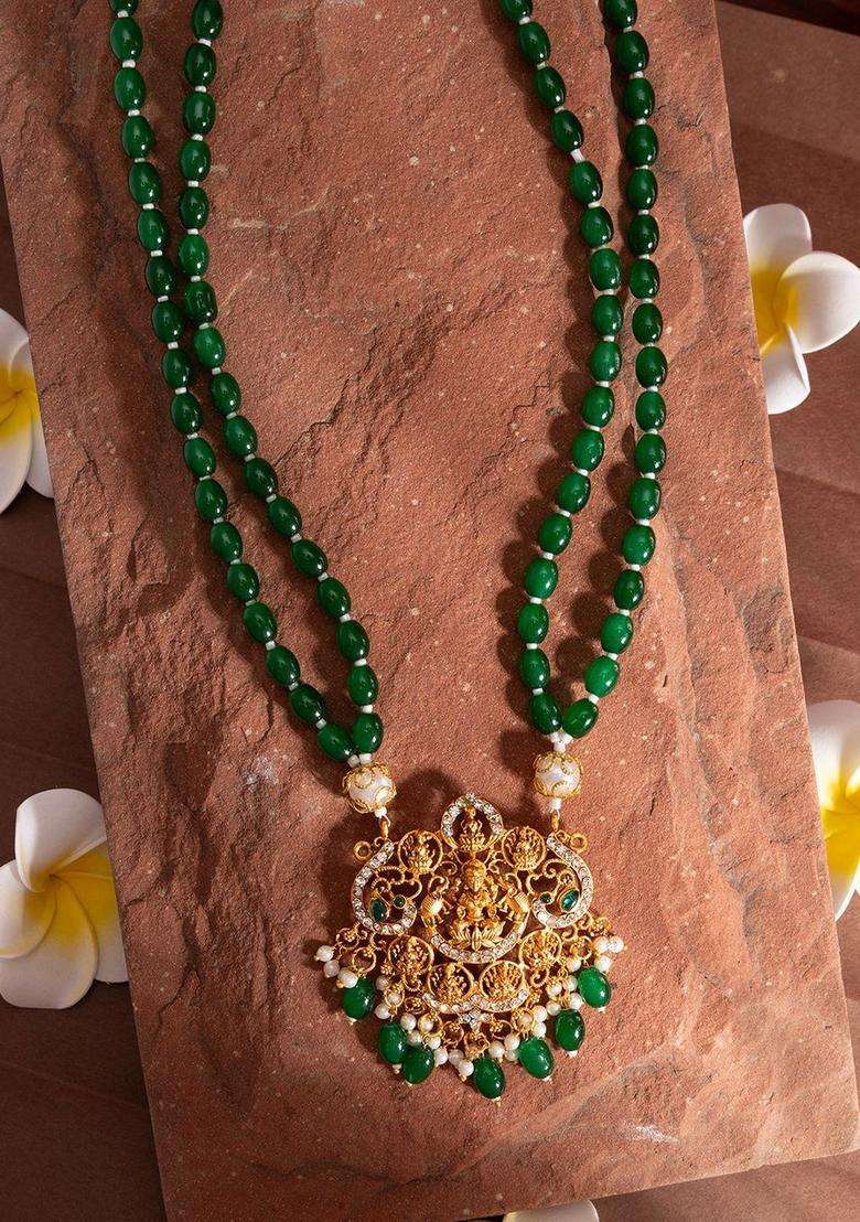 18k Gold-Plated Artificial Stones Studded and Beaded Temple Statement Necklace for Women | Traditional Temple Jewellery for Wedding & Festive Wear | Gift for Her - Indya