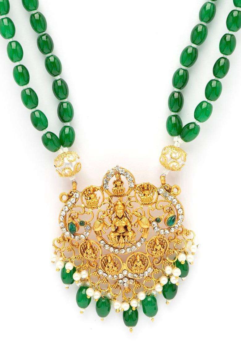 18k Gold-Plated Artificial Stones Studded and Beaded Temple Statement Necklace for Women | Traditional Temple Jewellery for Wedding & Festive Wear | Gift for Her - Indya