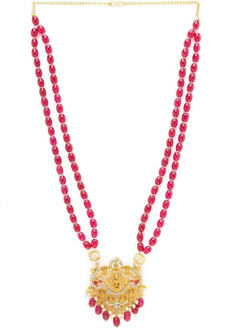 18k Gold-Plated Artificial Stones Studded and Beaded Temple Statement Necklace for Women | Traditional Temple Jewellery for Wedding & Festive Wear | Gift for Her - Indya
