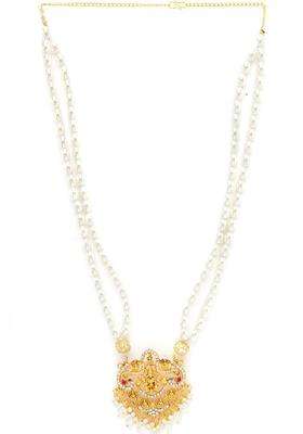 18k Gold-Plated Artificial Stones Studded & Pearls Beaded Temple Statement Necklace for Women | Traditional Temple Jewellery for Wedding & Festive Wear | Gift for Her