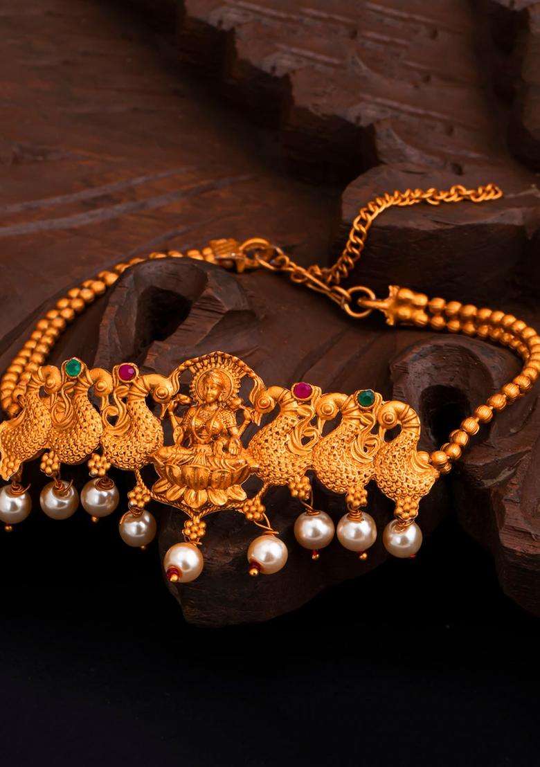 Gold-Plated Temple Goddess Laxmi Armlet Bracelet with Pearl for Women | Traditional Temple Jewellery for Wedding & Festive Wear | Gift for Her - Indya