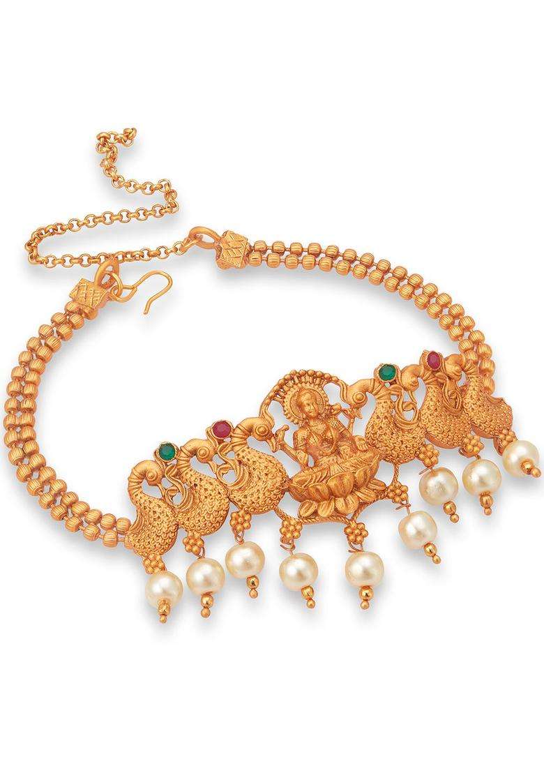 Gold-Plated Temple Goddess Laxmi Armlet Bracelet with Pearl for Women | Traditional Temple Jewellery for Wedding & Festive Wear | Gift for Her - Indya