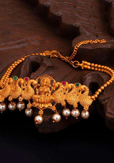 Gold-Plated Temple Goddess Laxmi Armlet Bracelet with Pearl for Women | Traditional Temple Jewellery for Wedding & Festive Wear | Gift for Her