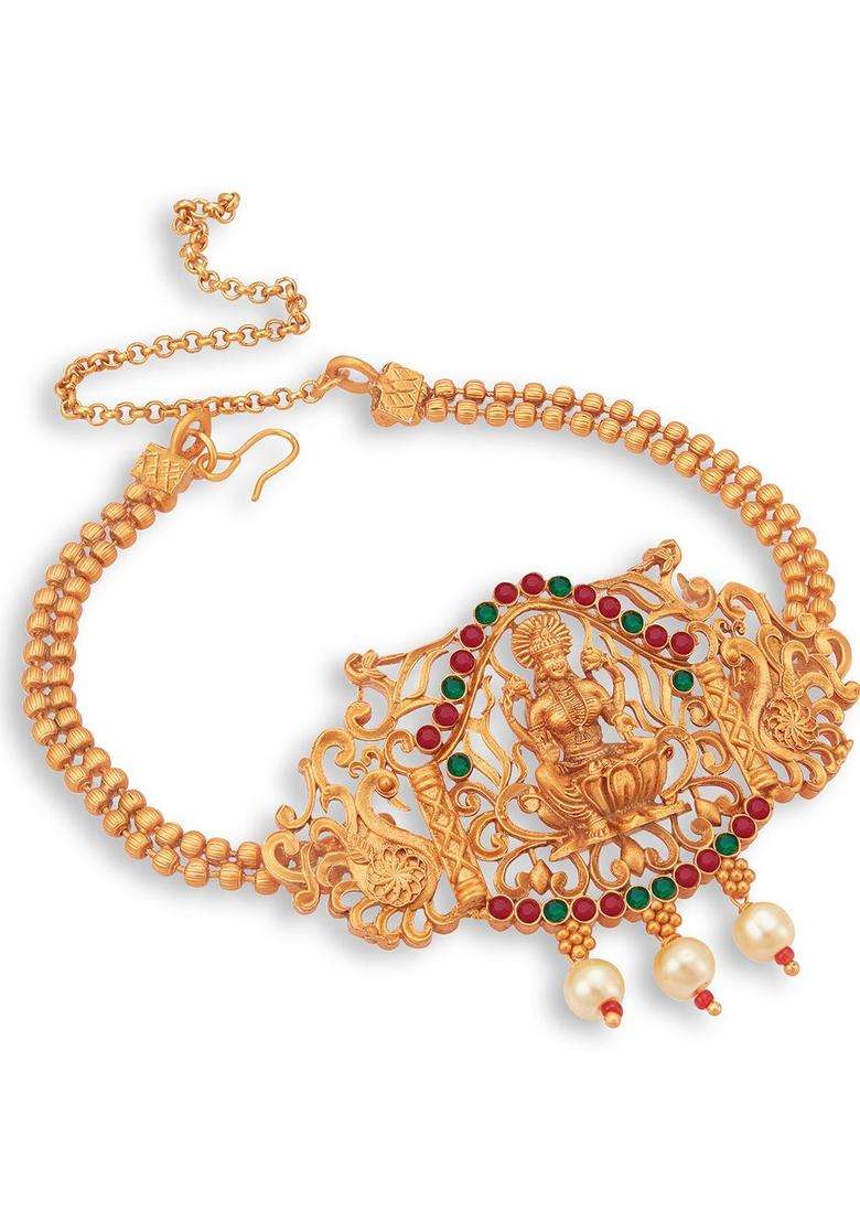 Gold-Plated Temple Armlet Bracelet with Pearl for Women | Traditional Temple Jewellery for Wedding & Festive Wear | Gift for Her - Indya