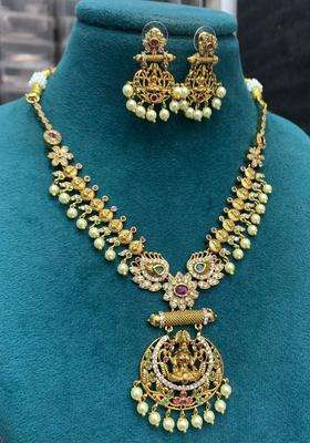 Gold-Plated Temple Necklace and Earrings with Pearl for Women | Traditional Temple Jewellery for Wedding & Festive Wear | Gift for Her