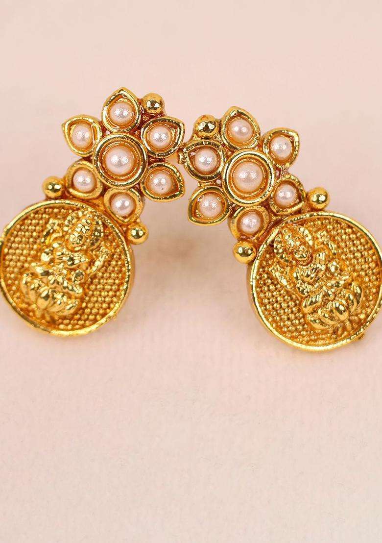 Gold-Plated Artificial Stone-Studded Temple Jewellery Set for Women | Traditional Temple Jewellery for Wedding & Festive Wear | Gift for Her - Indya