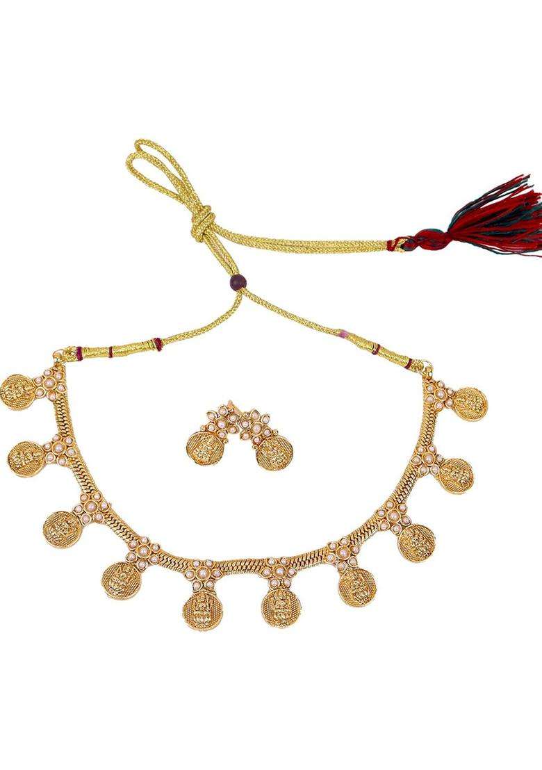 Gold-Plated Artificial Stone-Studded Temple Jewellery Set for Women | Traditional Temple Jewellery for Wedding & Festive Wear | Gift for Her - Indya