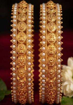 Set of 2 Gold-Plated Temple Bangles for Women | Traditional Temple Jewellery for Wedding & Festive Wear | Gift for Her