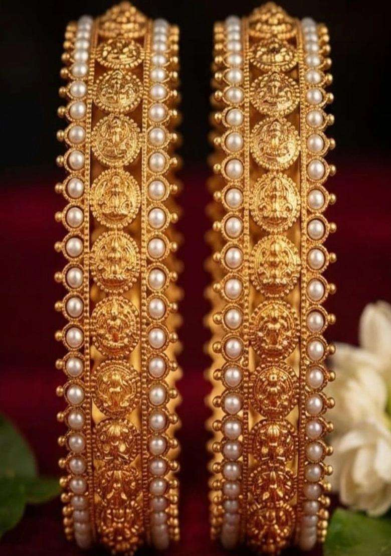 Set of 2 Gold-Plated Temple Bangles for Women | Traditional Temple Jewellery for Wedding & Festive Wear | Gift for Her - Indya