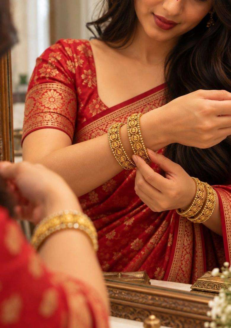Set of 2 Gold-Plated Temple Bangles for Women | Traditional Temple Jewellery for Wedding & Festive Wear | Gift for Her - Indya