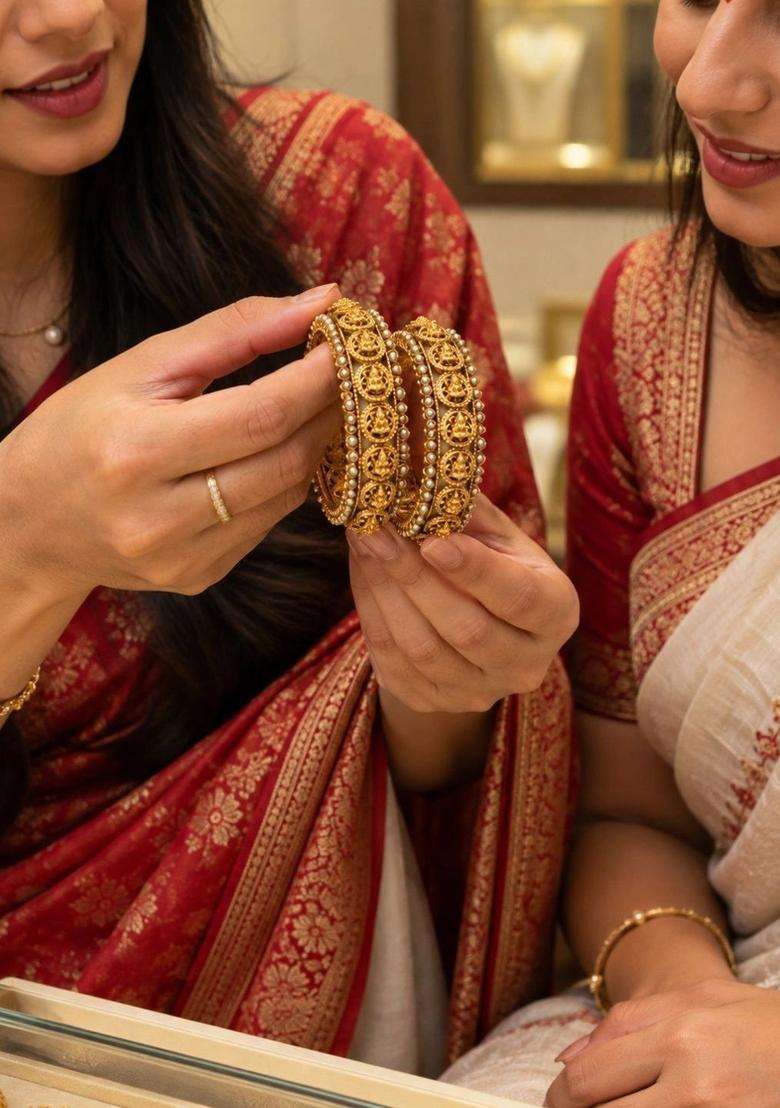 Set of 2 Gold-Plated Temple Bangles for Women | Traditional Temple Jewellery for Wedding & Festive Wear | Gift for Her - Indya
