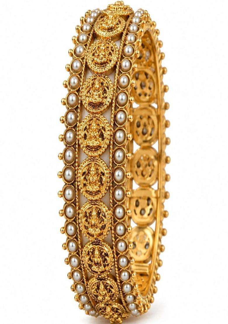 Set of 2 Gold-Plated Temple Bangles for Women | Traditional Temple Jewellery for Wedding & Festive Wear | Gift for Her - Indya