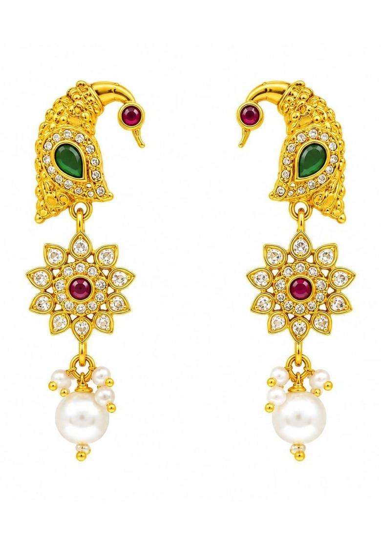 Gold-Plated Temple Stone-Studded Necklace and Earrings for Women | Traditional Temple Jewellery for Wedding & Festive Wear | Gift for Her - Indya
