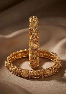 Set of 2 Gold-Plated Temple Stone Studded & Beaded Bangles for Women | Traditional Temple Jewellery for Wedding & Festive Wear | Gift for Her