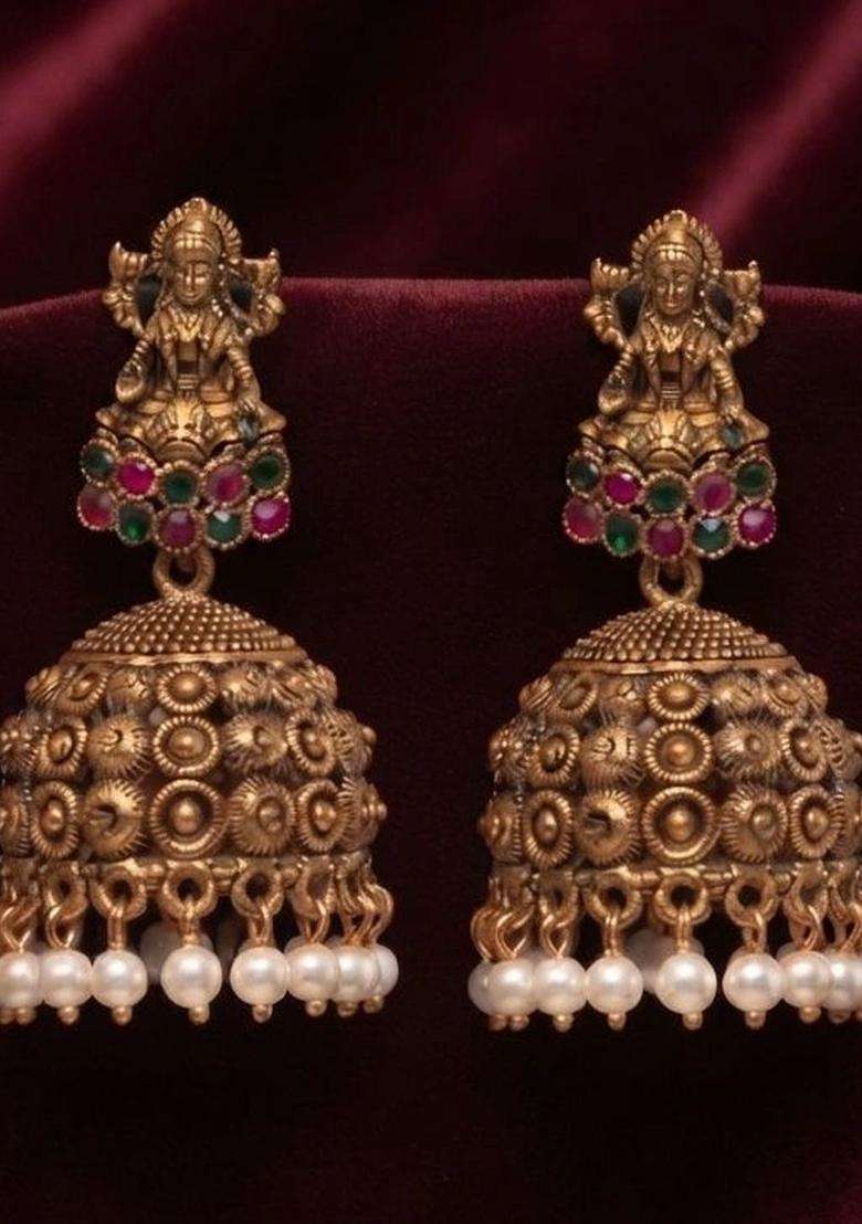 Gold-Plated Circular Jhumkas Earrings for Women | Traditional Temple Jewellery for Wedding & Festive Wear | Gift for Her - Indya