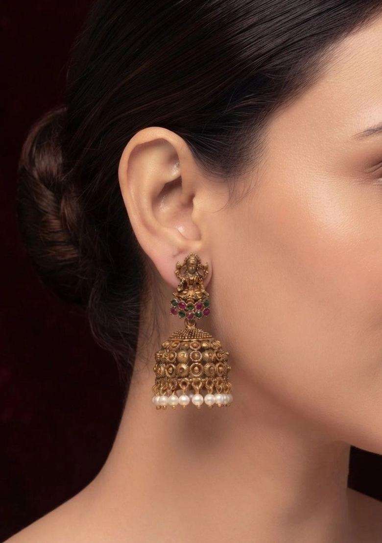 Gold-Plated Circular Jhumkas Earrings for Women | Traditional Temple Jewellery for Wedding & Festive Wear | Gift for Her - Indya