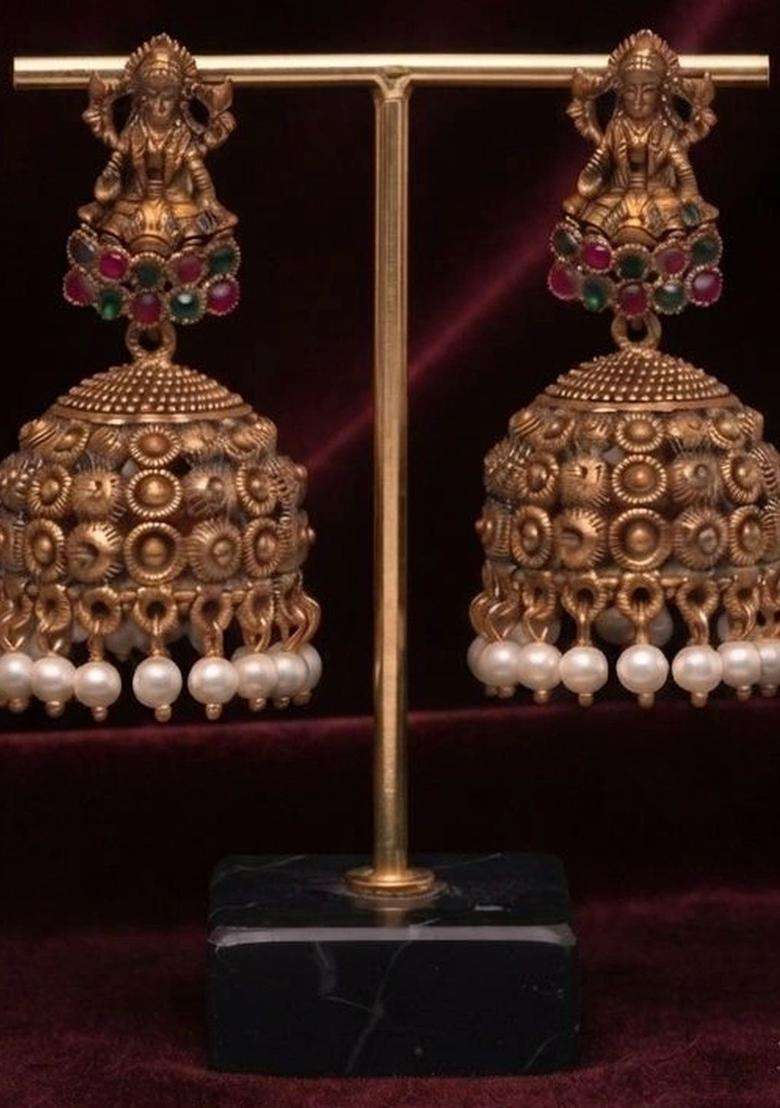 Gold-Plated Circular Jhumkas Earrings for Women | Traditional Temple Jewellery for Wedding & Festive Wear | Gift for Her - Indya