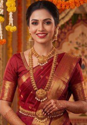Gold-Plated Artificial Stones Studded & Pearls Beaded Temple Necklace and Earrings for Women | Traditional Temple Jewellery for Wedding & Festive Wear | Gift for Her