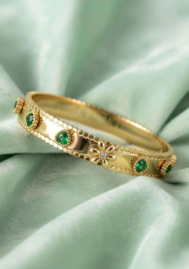 American Diamond Studded Gold-Plated Kada Bracelet for Women | Stylish Party & Everyday Wear | Gift for Her - Indya