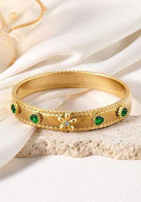 American Diamond Studded Gold-Plated Kada Bracelet for Women | Stylish Party & Everyday Wear | Gift for Her