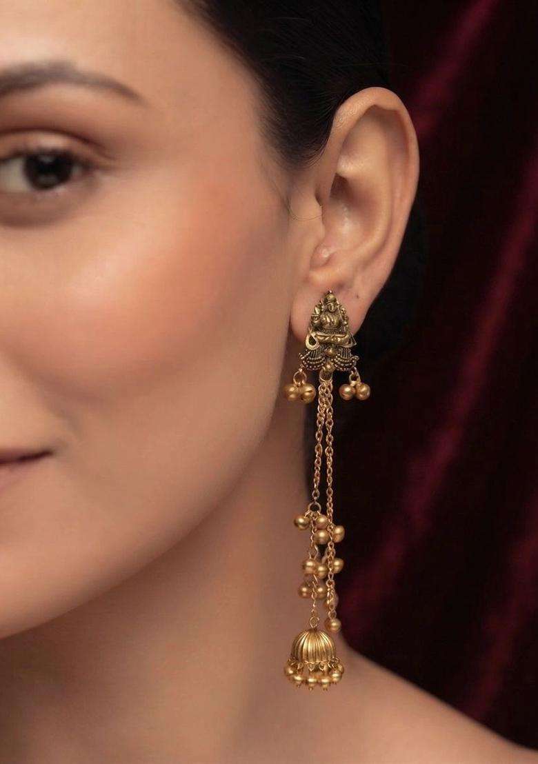 Gold-Plated Circular Drop Earrings for Women | Traditional Temple Jewellery for Wedding & Festive Wear | Gift for Her - Indya