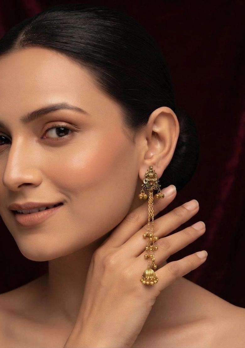 Gold-Plated Circular Drop Earrings for Women | Traditional Temple Jewellery for Wedding & Festive Wear | Gift for Her - Indya