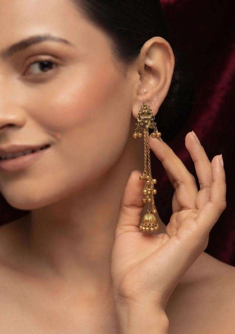 Gold-Plated Circular Drop Earrings for Women | Traditional Temple Jewellery for Wedding & Festive Wear | Gift for Her - Indya