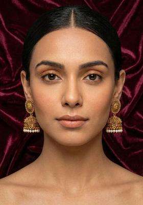 Gold-Plated Pearls Beaded Dome Shaped Temple Jhumkas for Women | Traditional Temple Jewellery for Wedding & Festive Wear | Gift for Her
