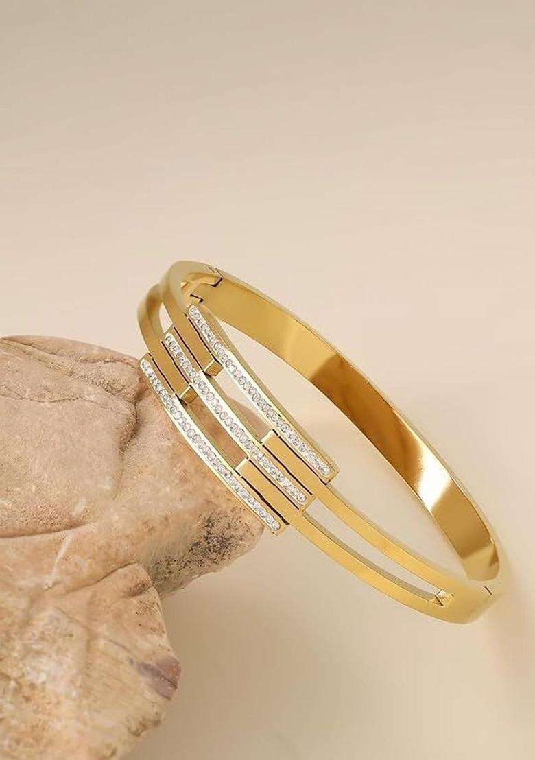 American Diamond Temple Gold-Plated Bangle-Style Bracelet for Women | Stylish Party & Everyday Wear | Gift for Her - Indya