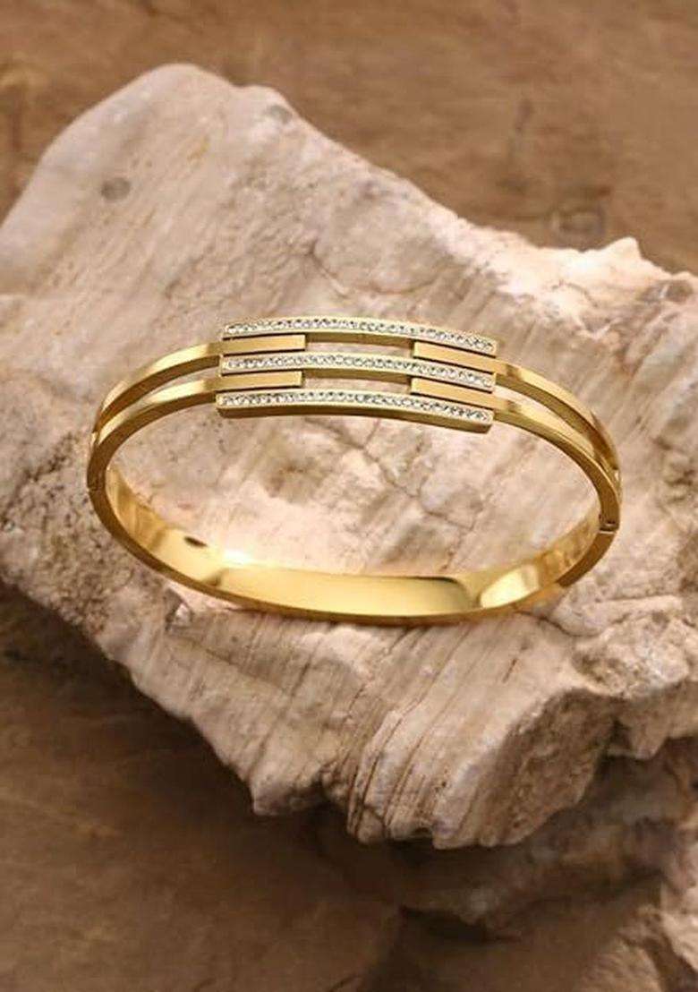 American Diamond Temple Gold-Plated Bangle-Style Bracelet for Women | Stylish Party & Everyday Wear | Gift for Her - Indya