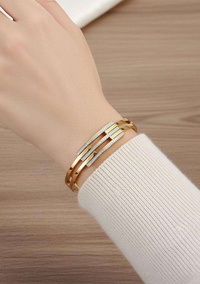 American Diamond Temple Gold-Plated Bangle-Style Bracelet for Women | Stylish Party & Everyday Wear | Gift for Her - Indya