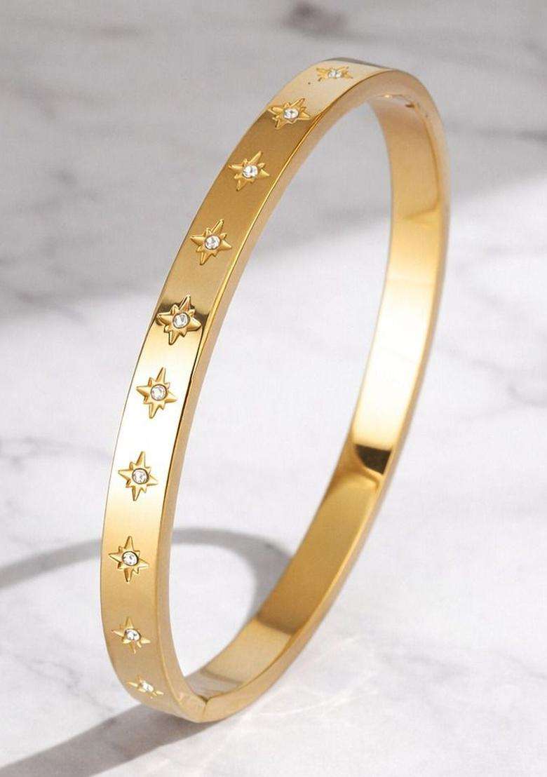 American Diamond Temple Gold-Plated Bangle-Style Bracelet for Women | Stylish Party & Everyday Wear | Gift for Her - Indya