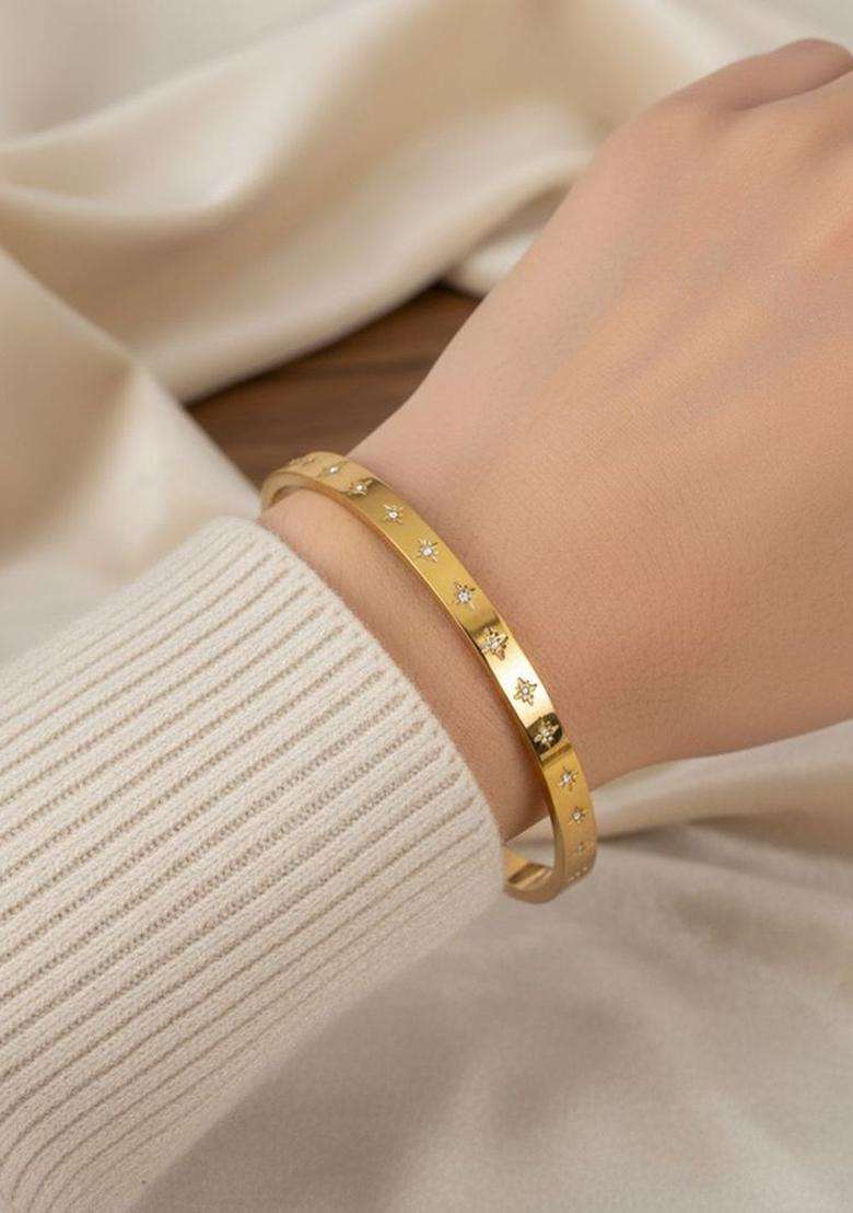 American Diamond Temple Gold-Plated Bangle-Style Bracelet for Women | Stylish Party & Everyday Wear | Gift for Her - Indya
