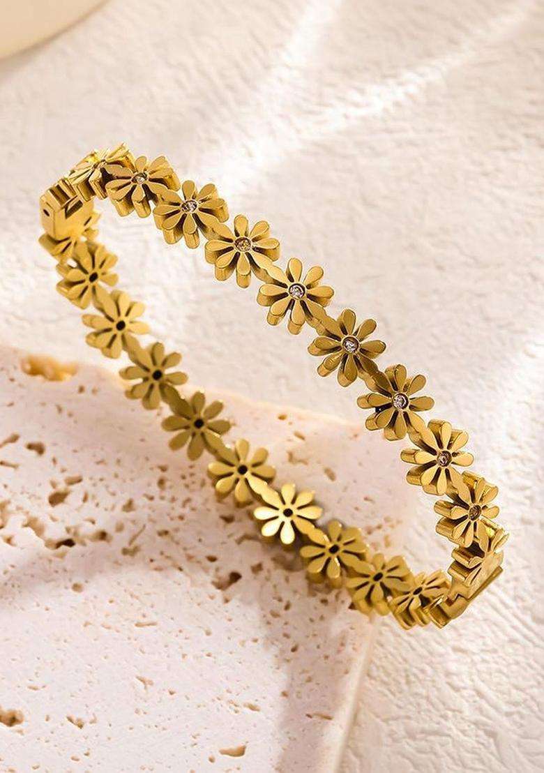American Diamond Temple Gold-Plated Bangle-Style Bracelet for Women | Stylish Party & Everyday Wear | Gift for Her - Indya