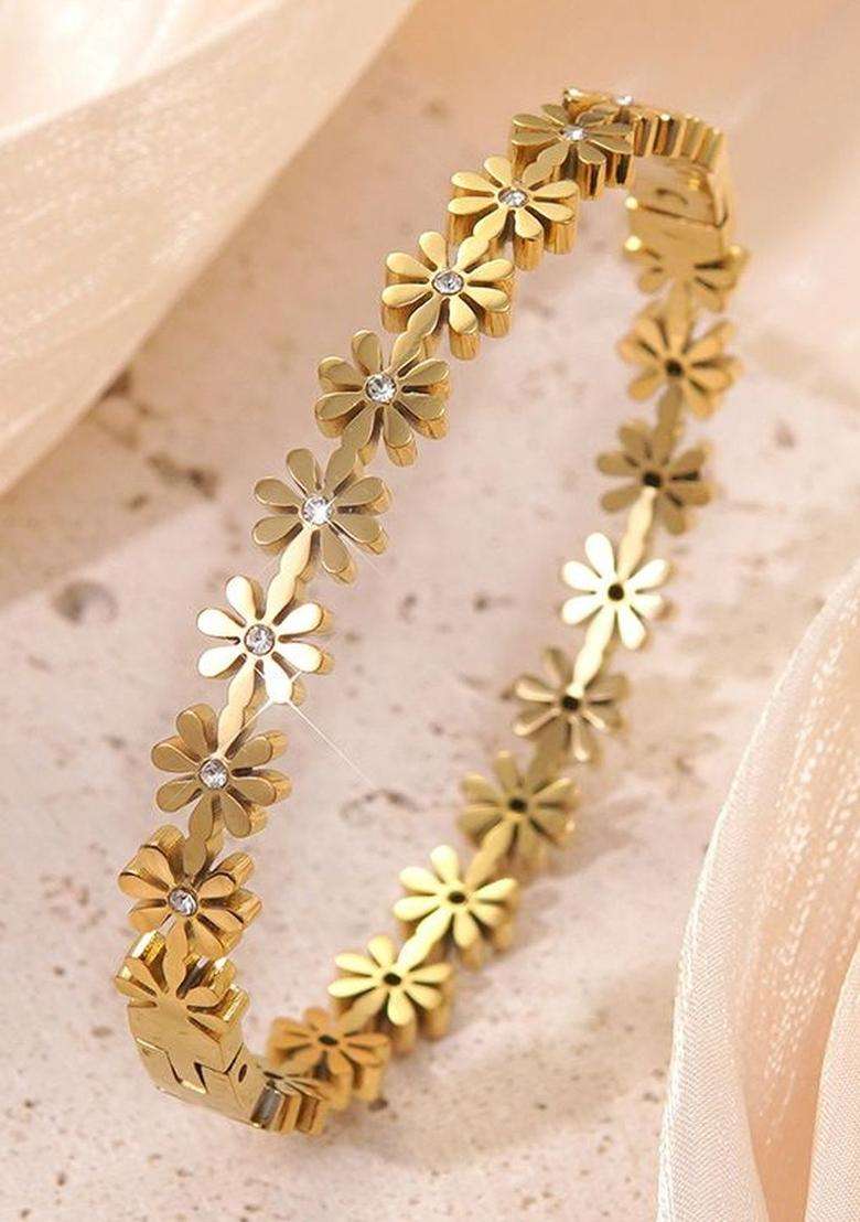 American Diamond Temple Gold-Plated Bangle-Style Bracelet for Women | Stylish Party & Everyday Wear | Gift for Her - Indya