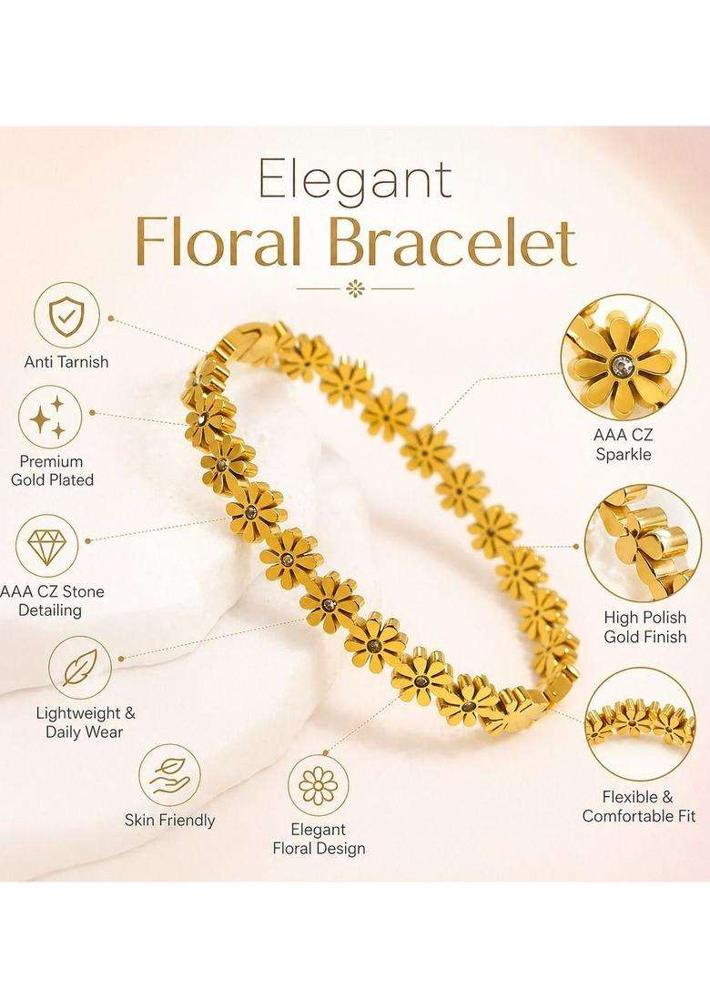 American Diamond Temple Gold-Plated Bangle-Style Bracelet for Women | Stylish Party & Everyday Wear | Gift for Her - Indya