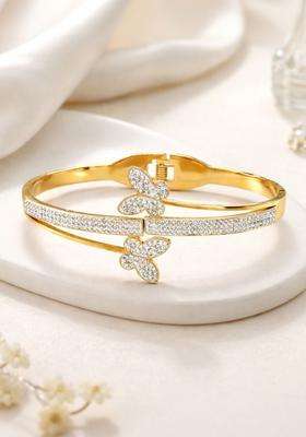 American Diamond Temple Gold-Plated Kada Bracelet for Women | Stylish Party & Everyday Wear | Gift for Her