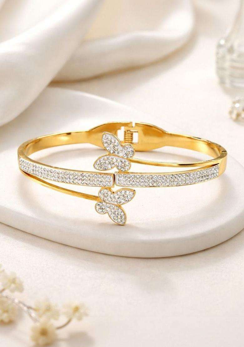 American Diamond Temple Gold-Plated Kada Bracelet for Women | Stylish Party & Everyday Wear | Gift for Her - Indya