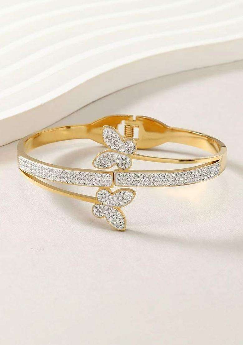 American Diamond Temple Gold-Plated Kada Bracelet for Women | Stylish Party & Everyday Wear | Gift for Her - Indya