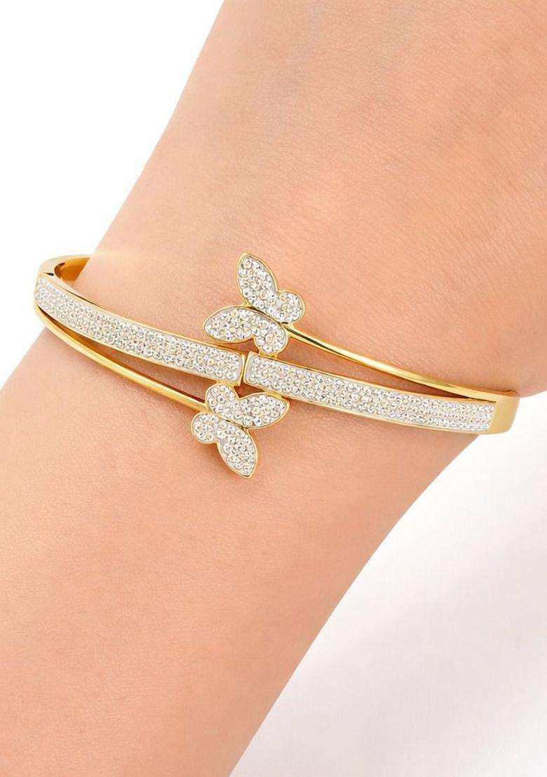 American Diamond Temple Gold-Plated Kada Bracelet for Women | Stylish Party & Everyday Wear | Gift for Her - Indya