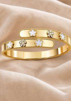 American Diamond Temple Gold-Plated Bangle-Style Bracelet for Women | Stylish Party & Everyday Wear | Gift for Her
