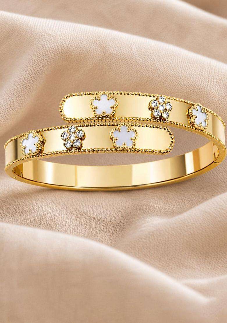 American Diamond Temple Gold-Plated Bangle-Style Bracelet for Women | Stylish Party & Everyday Wear | Gift for Her - Indya